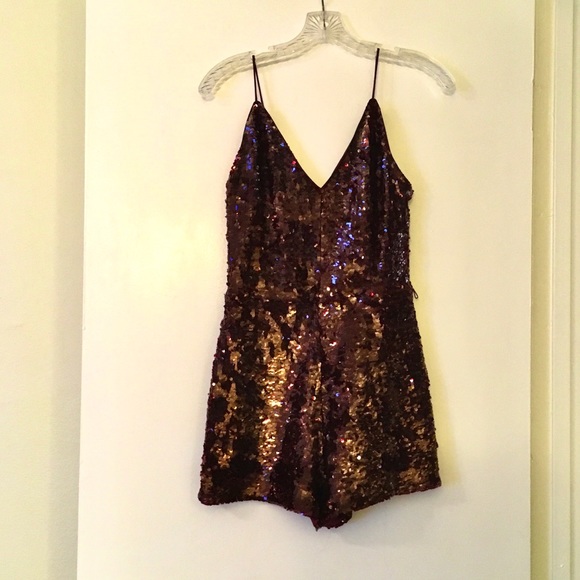 Guess Pants - Guess Burgundy Sequined Romper